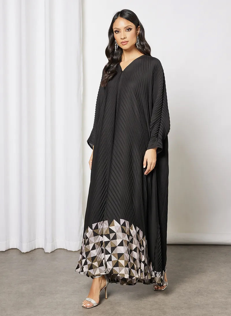 Bsi3622-Modest pleated self printed farasha abaya