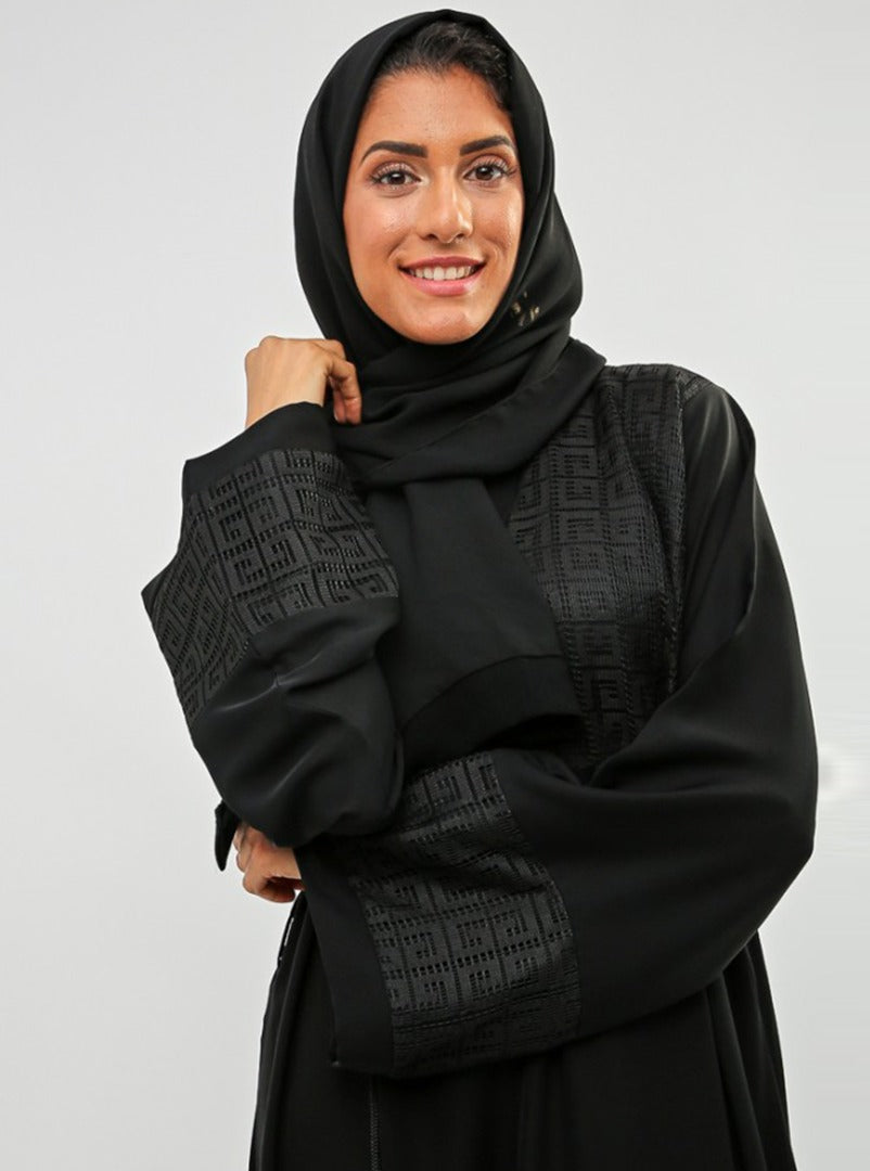 Bsi1236-Mesh embellished umbrella Abaya