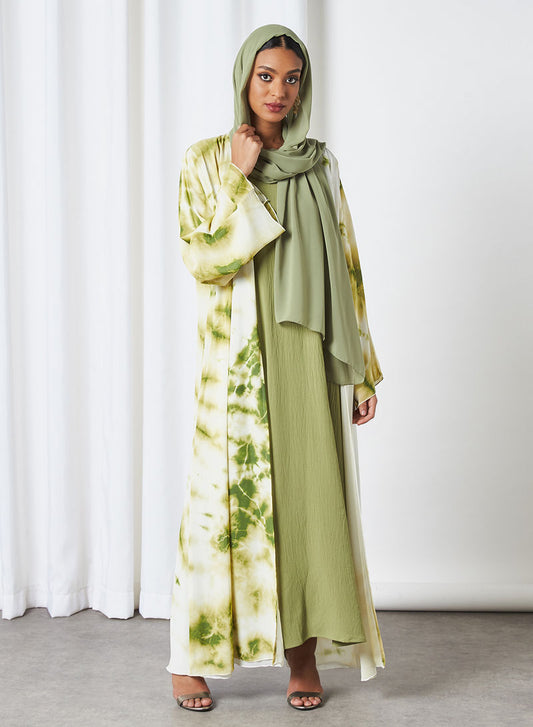 Bsi3248-Tie and Dye Abaya with an Inner Dress