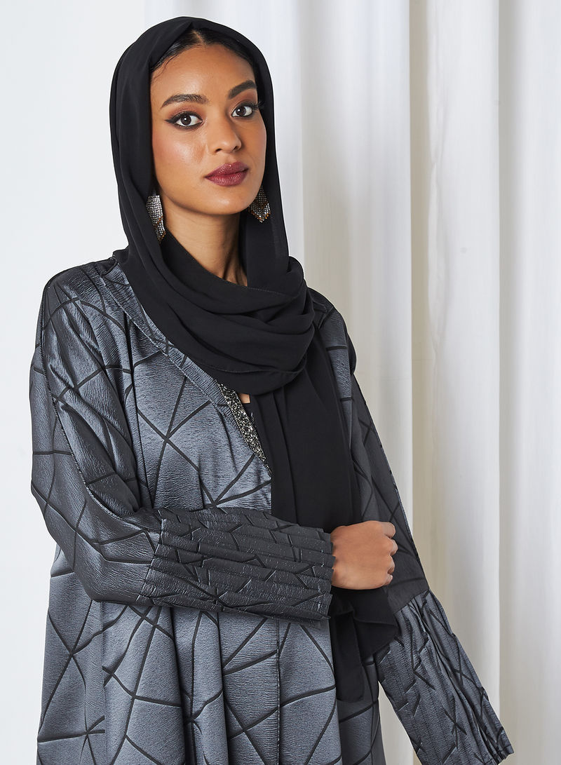 grey Patterned abaya