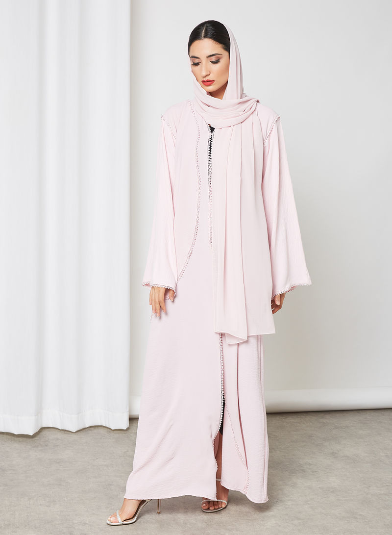 Lace with stone embellishment pink abaya | Bsi3329