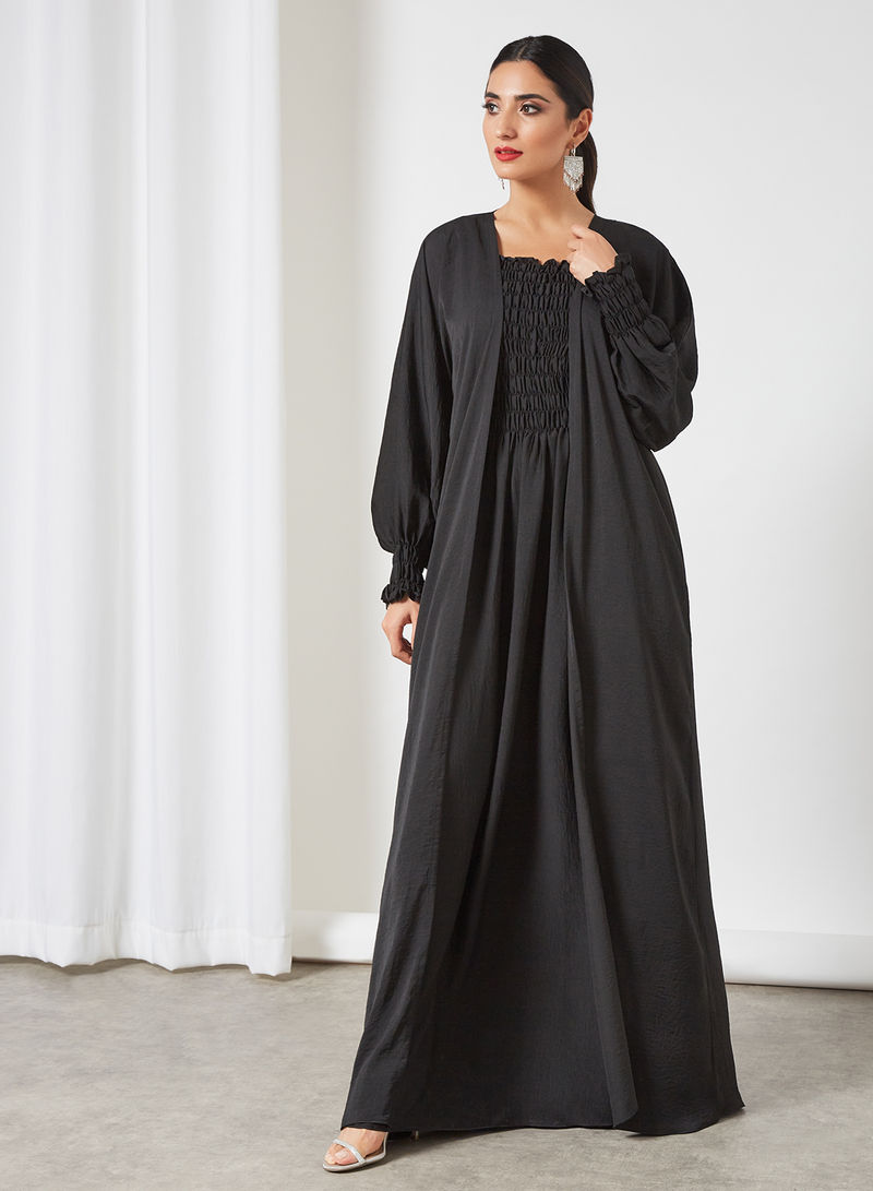 Bisht style abaya with elastic pleated sleeves and Inner | Bsi3392