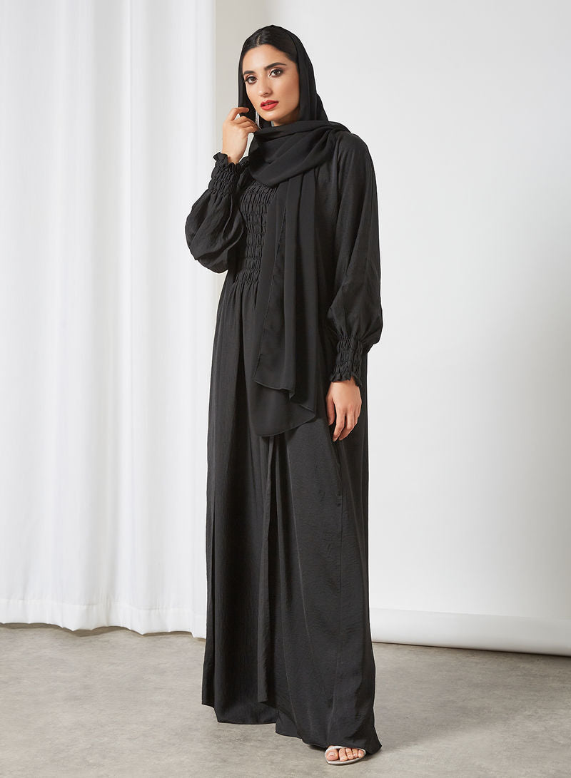 Bisht style abaya with elastic pleated sleeves and Inner | Bsi3392