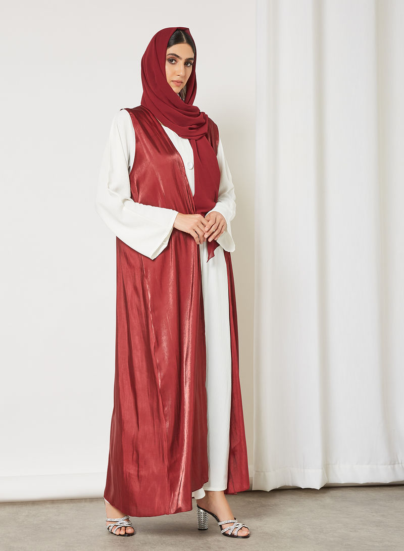 Satin upper abaya with full sleeves button embellished inner | Bsi3422