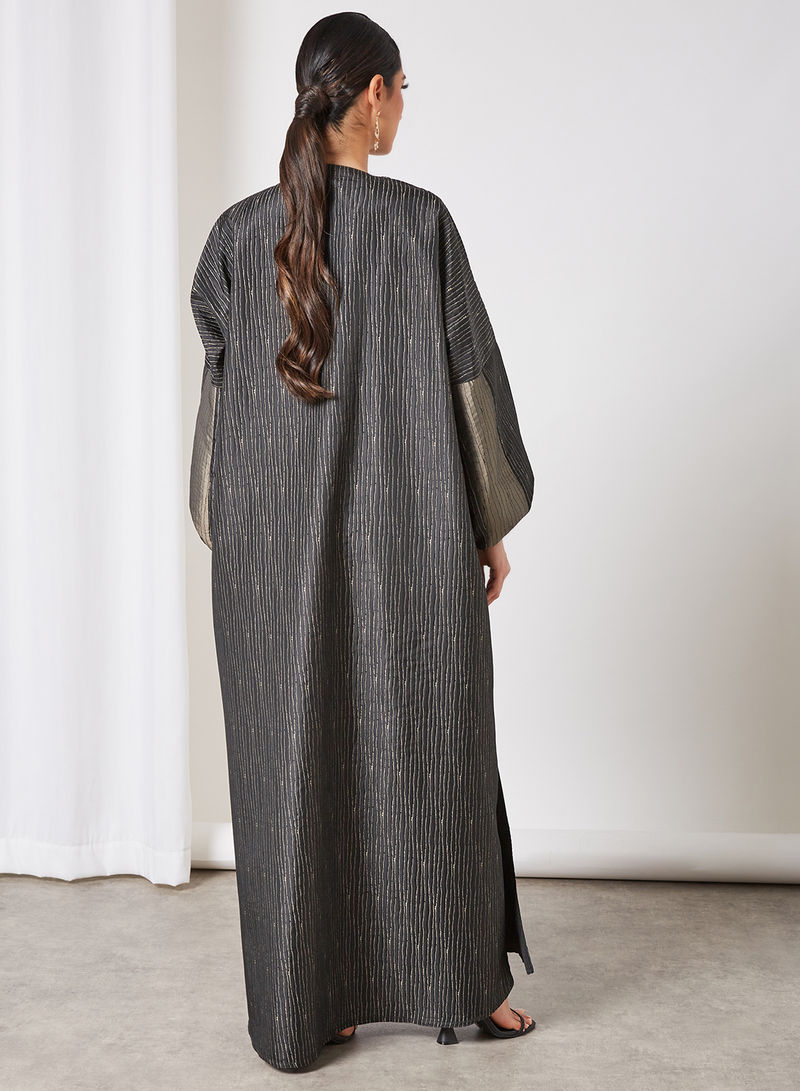 Jacquard dual color butcher sleeves bisht abaya with an inner | Bsi3423