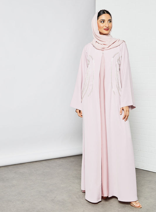 Bsi3540-Delicate hand crafted abaya with inner