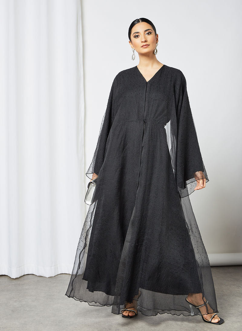 Bsi3541-Delicate hand embellished umbrella style abaya