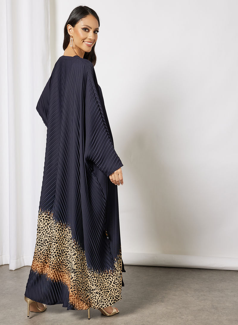 Bsi3625-Modest pleated self printed farasha abaya