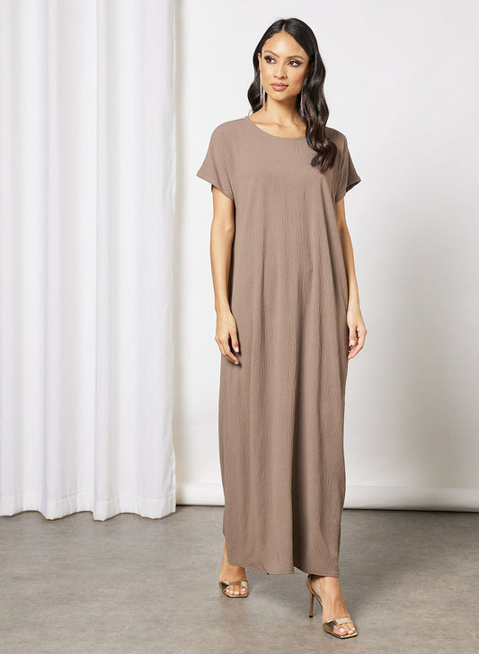 Bsid3666-Brown plain inner dress with short sleeves