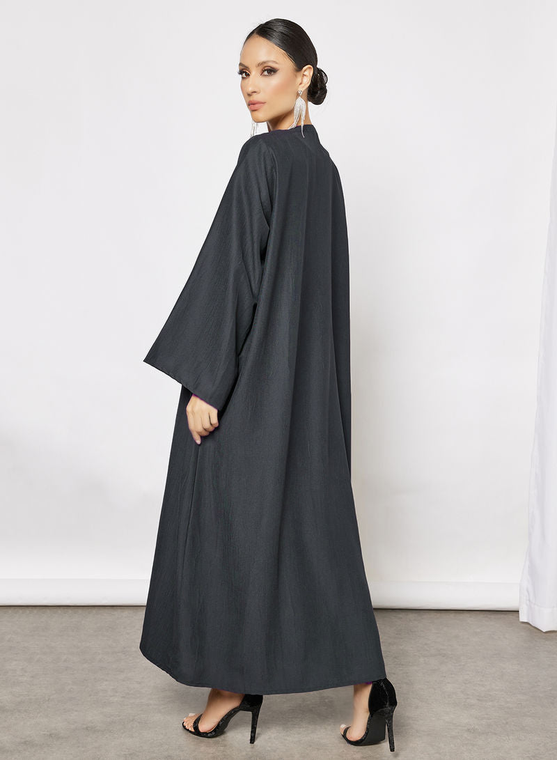 Bsi3668-A modern look bisht abaya with pleated inner and drawstring beads embellished skirt | 4 pieces abaya set
