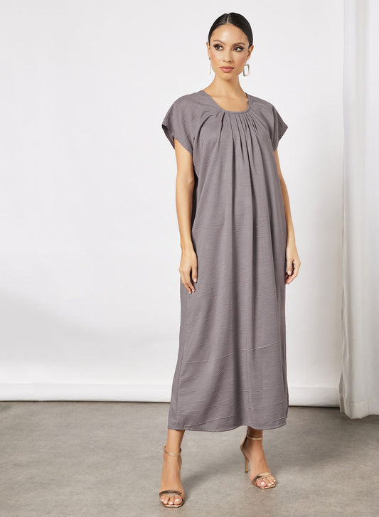 Bsid3669-Grey inner pleated dress with short sleeves